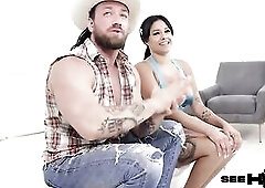 Buff Cowboy Adam X Lee Gets His Hirsute Armpits Licked By Serena Santos!