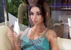 Hot brunette with big boobs in an adult visual novel featuring a big ass