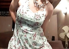 Sissy in a blue sundress no undies