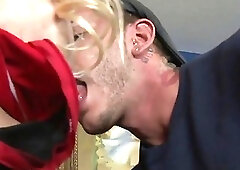 TS Jesse makes a guy deepthroat her dick