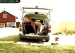 Boys hard bareback sex in the van