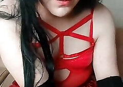 Big Thighs White Femboy in Fishnets