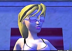 Animated babe got down and dirty with a man in a funny shirt, until she came