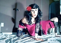 Rosy otter in fishnet bodystocking with some enhancements