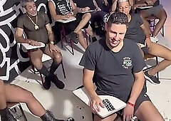 Students having an orgy in the classroom; teacher caught them and intervened.