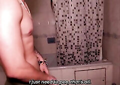Youthful stud takes each opportunity to show his roommate his large dong in the shower