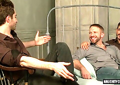 Watch this guy with a sausage and a huge cock get a hot load on his face