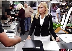 This hawt golden-haired mother I'd like to fuck came in my shop with a enormous load of office equipment. This babe even brought in a plant. What