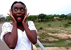 Ebony GF sucking my big ivory prick at safari camper van