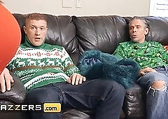 Angela White gets double-stuffed by Oliver & Mick's college buddies at the Christmas party