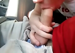 Twink sucks off friend in car and swallows his cum