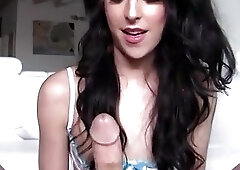 Young tranny hottie eagerly gives a steaming handjob in POV