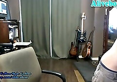 straight guy playing guitar and jerking off his cock