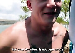 Group-sex on the Lake During BBQ - Frying Meat and a Glamorous Babe