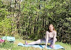 After hiking oudoor yoga in the woods
