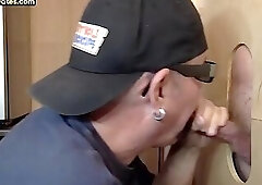 Amateur gloryhole DILF blowing and tugging dick in closeup