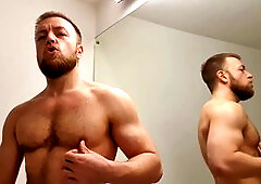 Dildo, russian solo, hairy chest solo cum