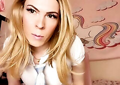 College Shemale Hopeless to Suck Her Own Dong And Drink Cum