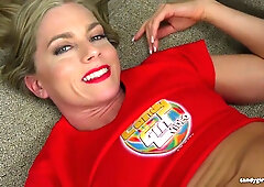 Blonde MILF Erin Divine teases in white thong with bold close-ups
