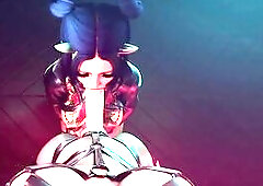 Sex between goth cuties in a cyberpunk world in the nightclub bath