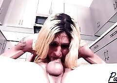 Mandy Mayhem is cleaning her kitchen when a large knob dude enters. This babe's just now on the prowl and this mother I'd like to fuck knows