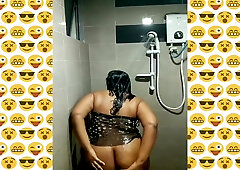 Silk Smita Shower Tease Showing Her Big Chunky Ass And Big Brown Nipples Perking And Horny