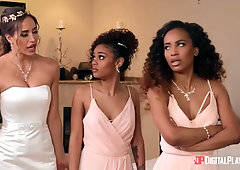 Interracial girls help bride to calm down before wedding
