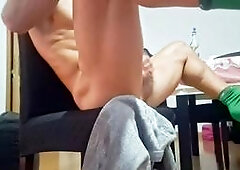 Amateur dude with a huge cock humps a stool and goes over the edge