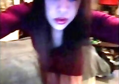 Skinny brunette shemale plays with her tool on webcam solo