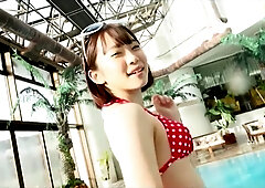 Yura Kano glows in red polka dot bikini in intimate indoor aquatic scenes