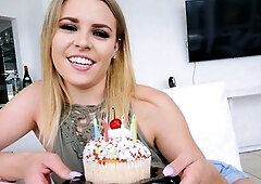 Sexy blonde teen blowjob and gangbanged then creampied