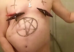 Satan slave takes a perverted piss enema