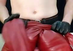 Red Leather Ass Driving Her Man Crazy