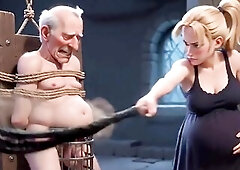 Nude serf absolutely feeble in servitude with his rod locked in chastity. The female-dominator whips him hard, focusing on his caged dong and balls du
