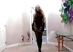 Busty femdom babe sucks off her obedient slave BDSM porn