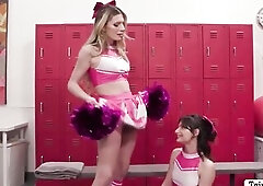 Trainer caught her Trans and wench honey cheerdancers having sex in the locker room.Instead of getting eager,this chab joins 'em