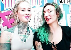 In the tattoo studio, 2 heavily inked alternative goddesses get things started sexy and enormous: dreadlocks tattoo artist Anuskatzz and her client Ed