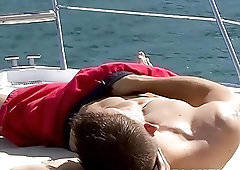 Muscly tattooed gay solo jerking