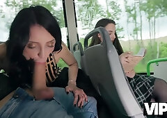 Hot Slim Busty Brunette MILF Enjoys Wild Sex With a Stranger Right On the Bus Full Of Other People