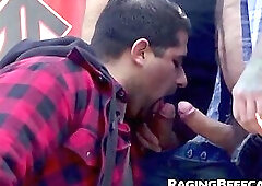 hairy hunk Teddy Torres takes cum from step dad and friend