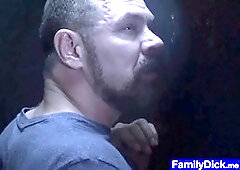 Frisky teen gives stepdad Dante Colle a deep throat through a glory hole