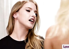 Kenna James and Octavia Red have enough time for a QUICK LICK.The busty lesbians kiss and the big tits babe is licked when the director shows up