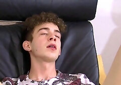 Curly hot slim boy with big balls wanks his huge cock