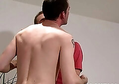 Young homo rides his lover while jerking himself off