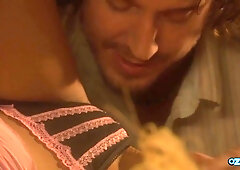 Blonde housewife in red high heels fingers herself on the kitchen counter before getting eaten out and riding her man