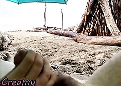 Experience the intensive thrill in 4K! My sexy teacher, MissCreamy, and I are caught in a sudden thunderstorm on a public beach. We take shelter under