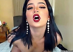 Skinny Asian shemale masturbates on webcam solo