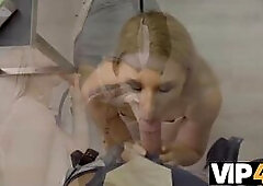 Blonde has playful mood for office sex with the money lender