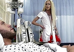 Shemale nurse rides horny patients big cock