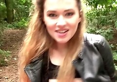 Teen slut gets fucked in the forest in front of the camera